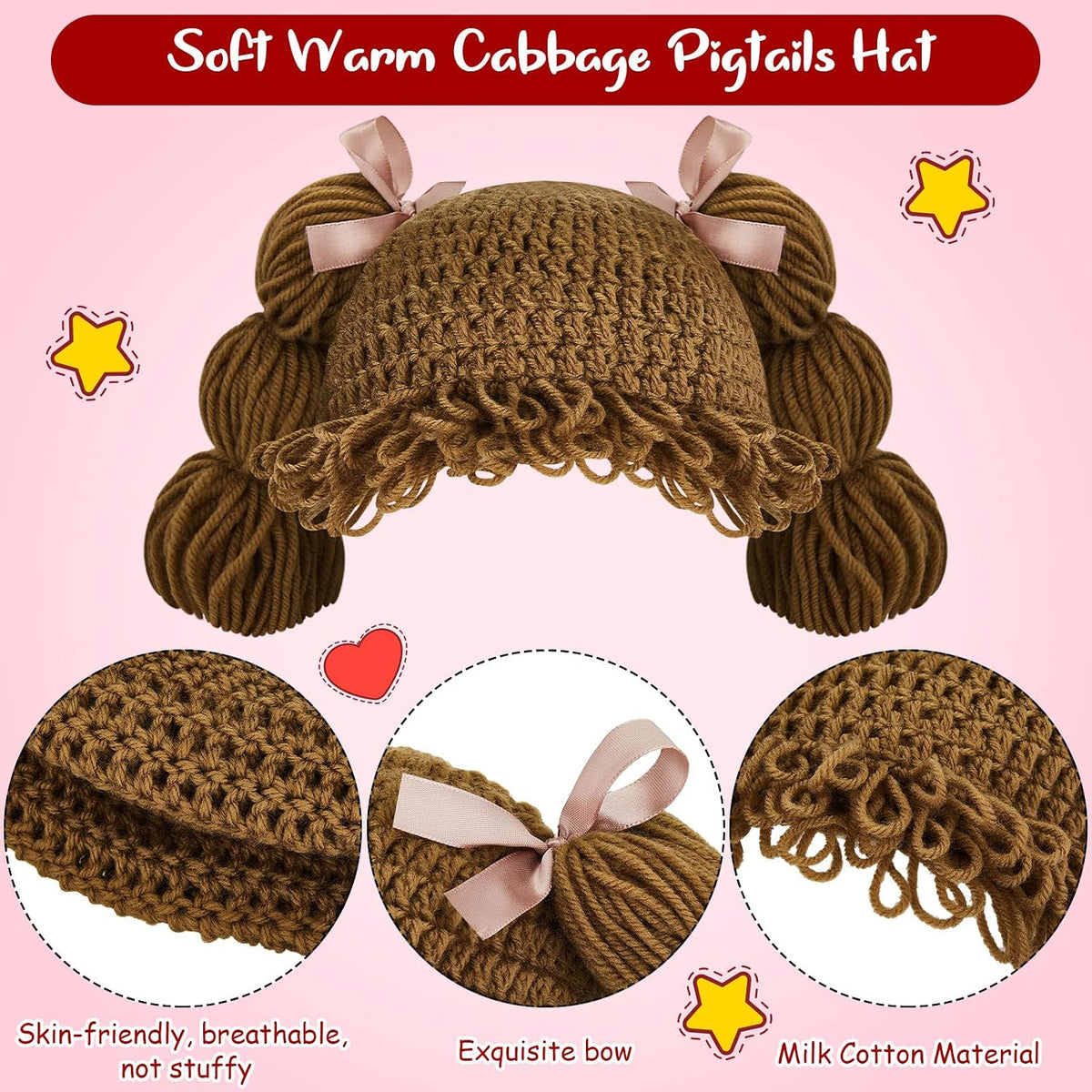 Halloween Cabbage Costume Yarn Wig - Brown 1 / Loop Pigtails - image 4
