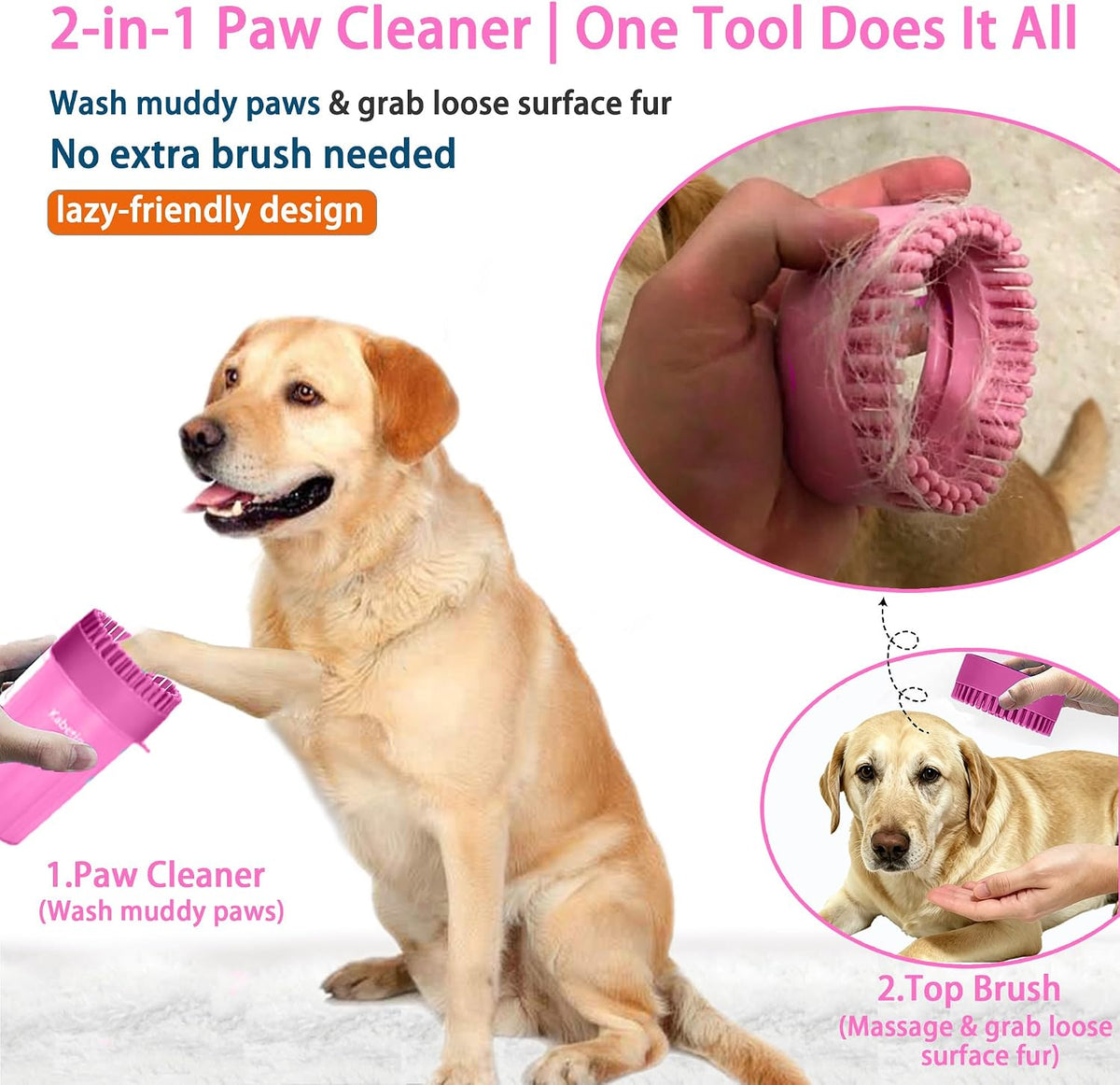 Dog Paw Cleaner Cup with Detachable Top Brush for Large & XL Dogs – Essentials for Dogs - Large(3Towels&Brush) / Pink - image 2