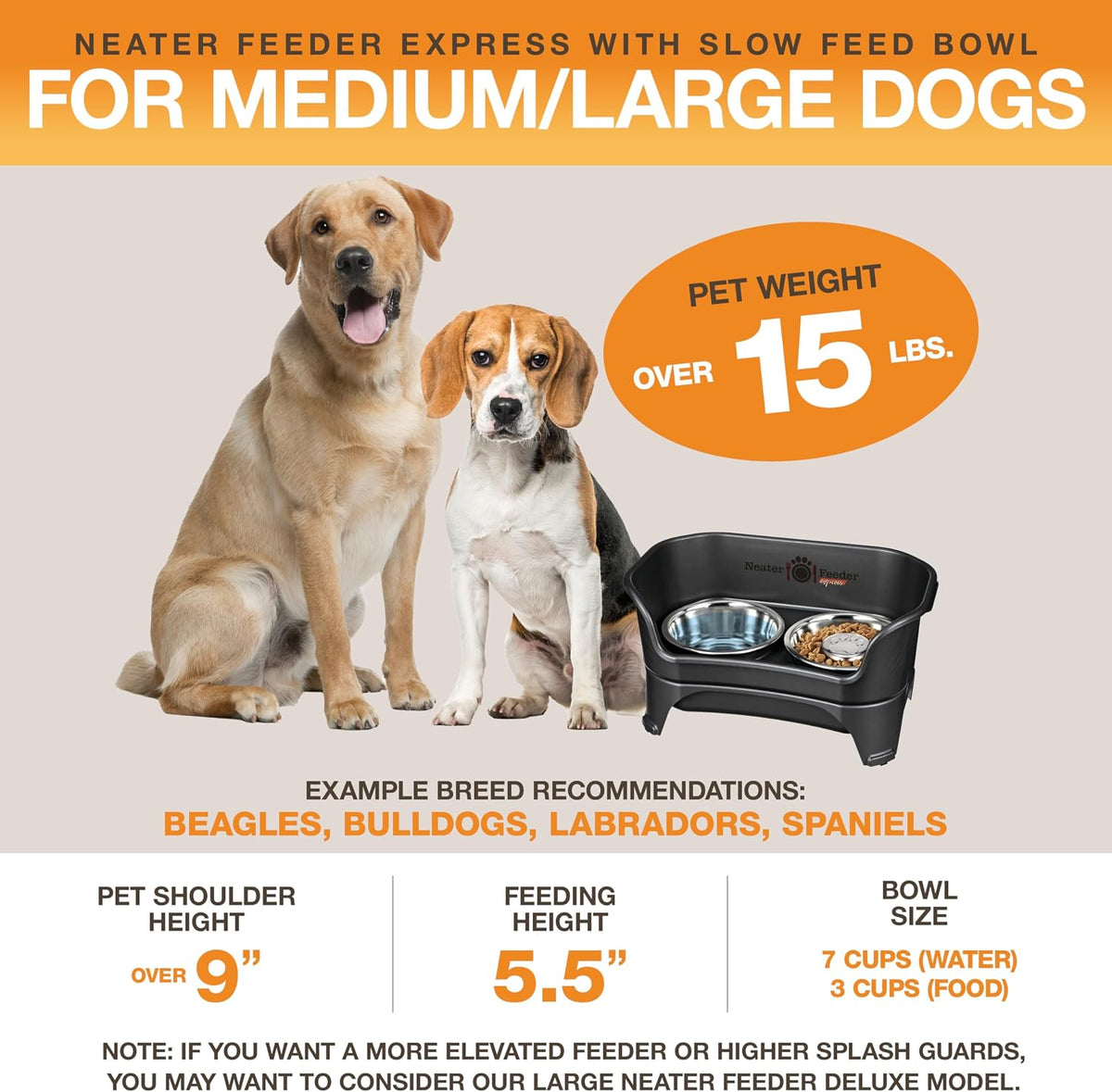 Neater Feeder Express Mess Proof Dog Bowls Elevated for Small Breeds - Medium to Large w/ Metal Slow Feed Bowl / Midnight Black - image 2