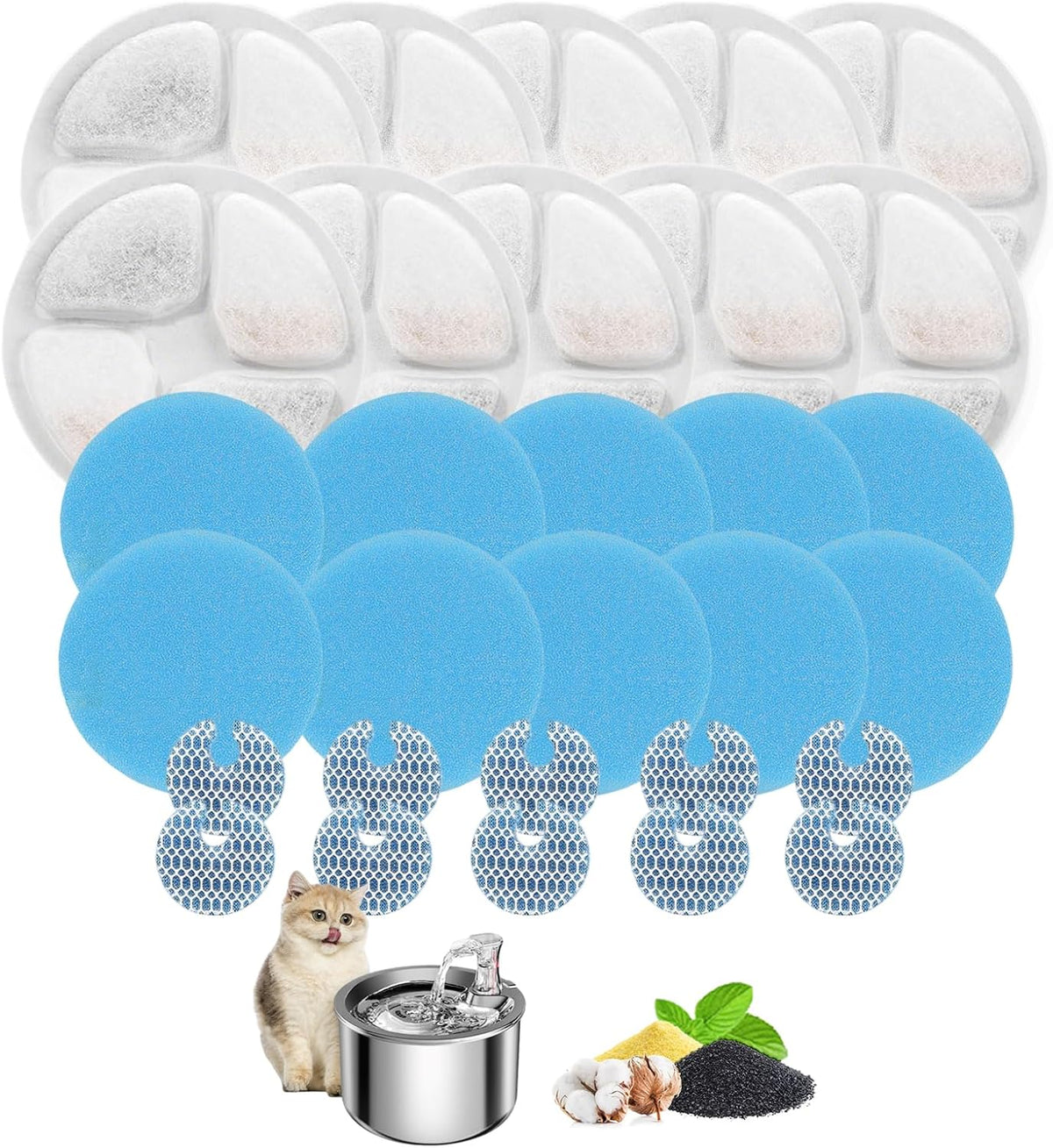 Cat Water Fountain Filter Replacement for Square 2.2L/73oz Pet - Filter / 10 Set