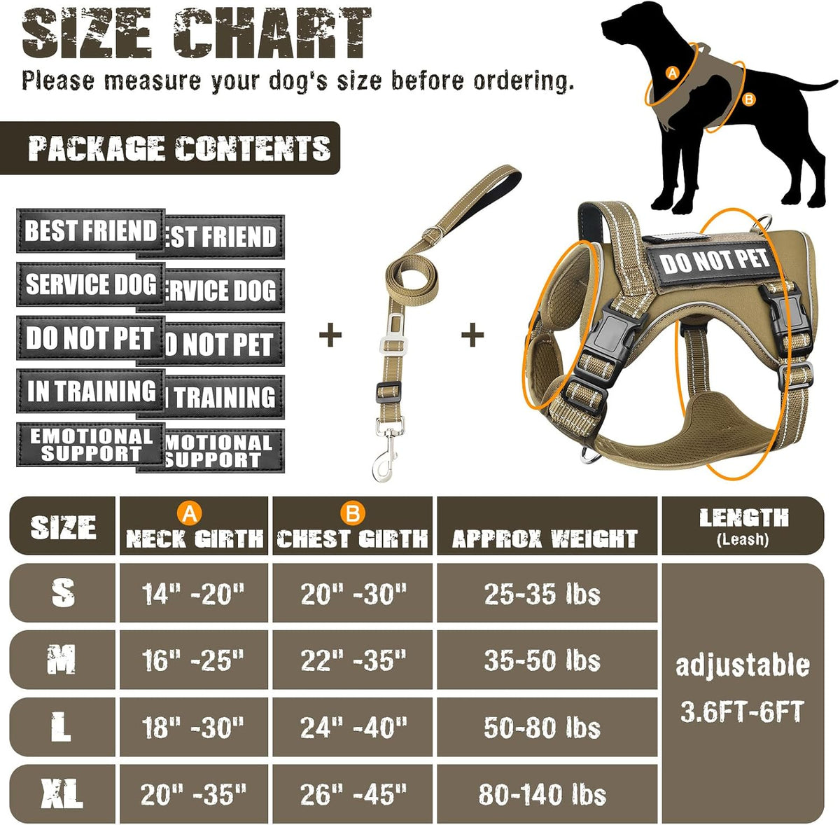 Tactical Dog Harness and Leash Set with 10 Patches for Large Dogs – Essentials for Dogs - Small / Brown - image 2