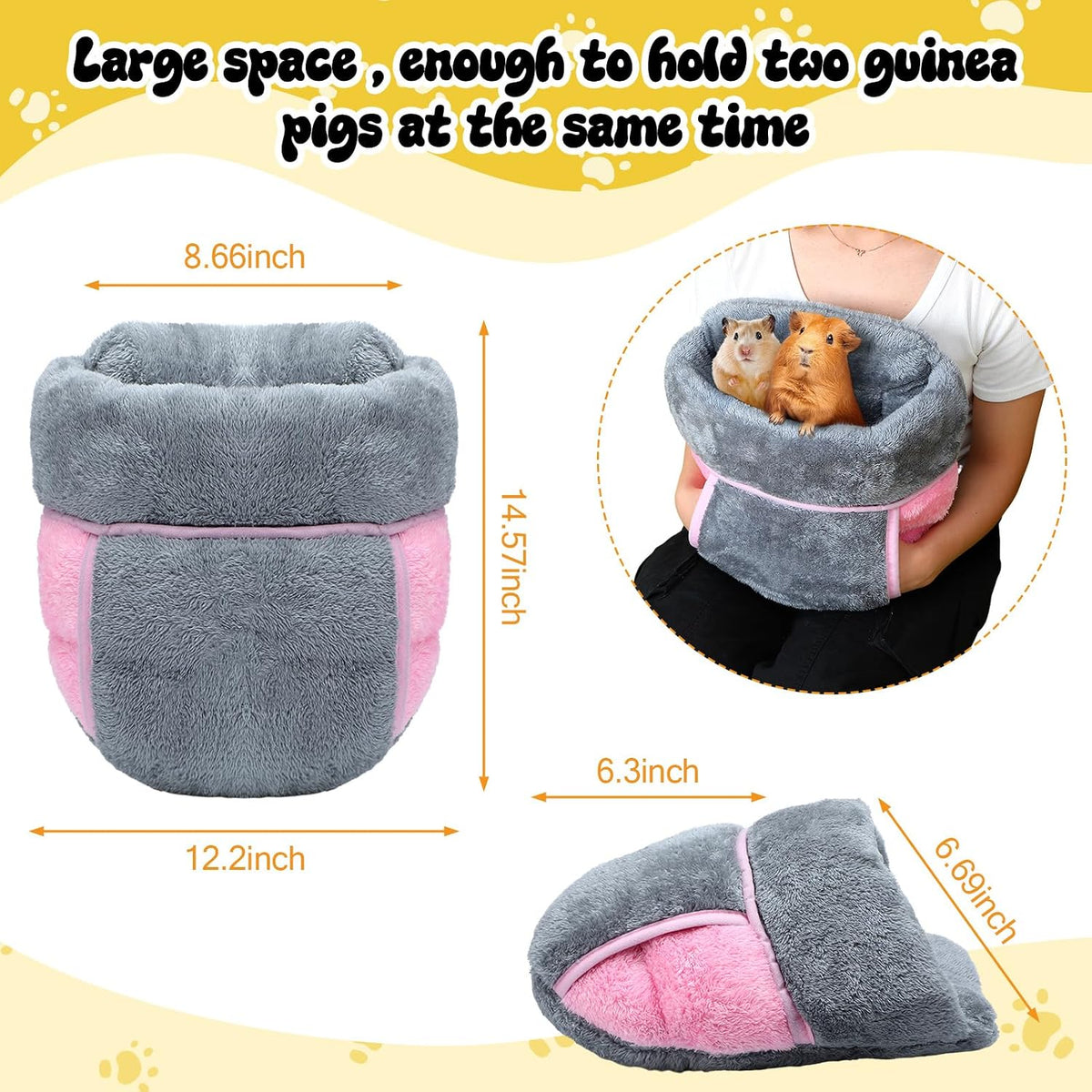 2 Pcs Guinea Pig Fleece Hideouts, Blue, Khaki, Star – Daily Care for Small Pets - Gray, Pink / Solid - image 2