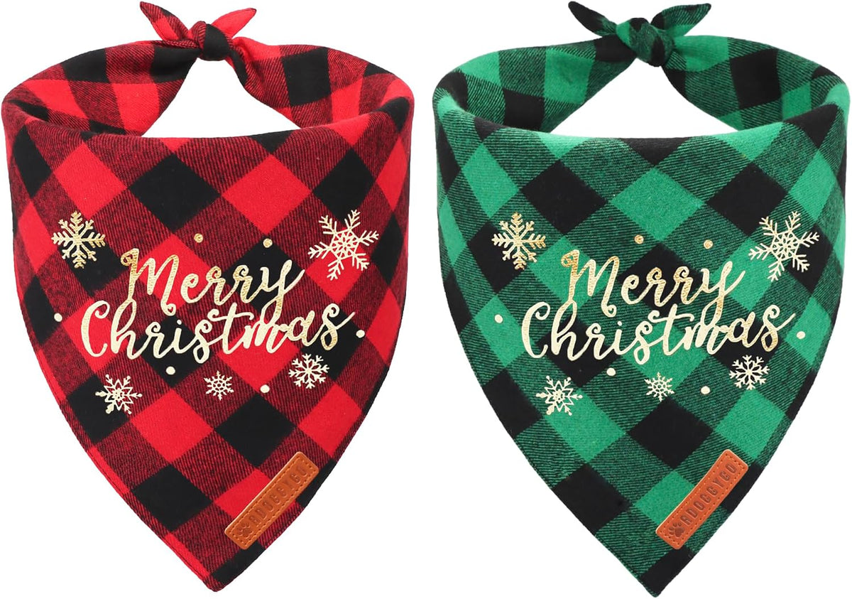 Halloween Dog Bandanas, Glow in Dark Plaid Dog Scarf - Small / Christmas-2