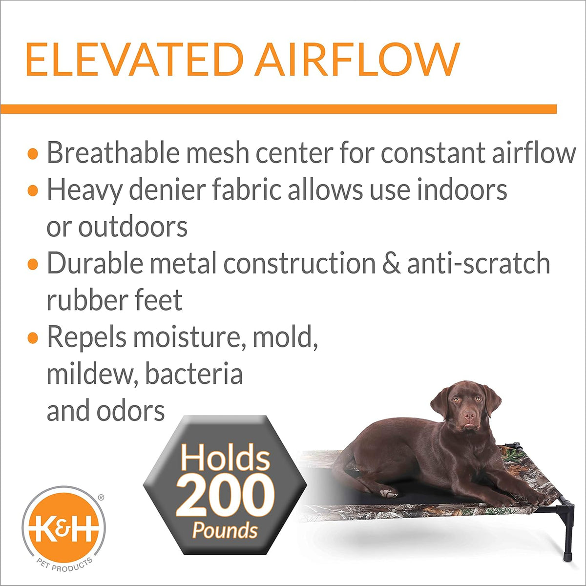 K&H Outdoor Elevated Dog Bed for Small & Medium Pets, Tan - Camo/Black Mesh / Large 42"L x 30"W - image 3