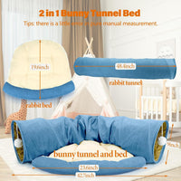 Bunny Tunnel Bed, 2-in-1 Collapsible Rabbit Tunnel Hideout with Mat – Essentials for Small Pets - Blue - image 2