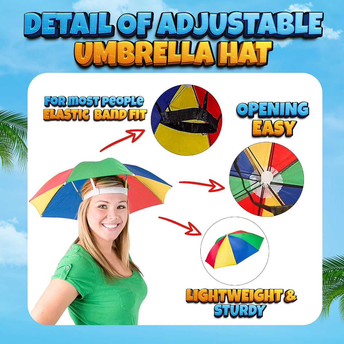 20-Inch Rainbow Umbrella Hats Adjustable Hands-Free Sun Hats – Fun for Kids & Family - image 3