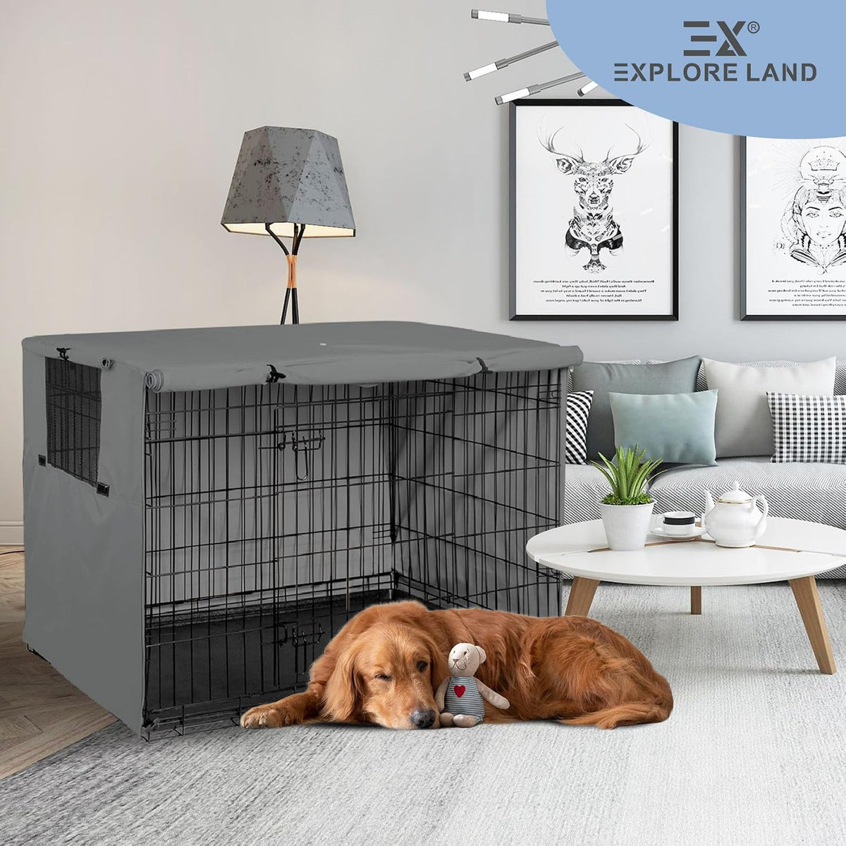 Explore Land Dog Crate Cover - Grey / 54.0"L x 37.0"W x 45.0"H - image 4