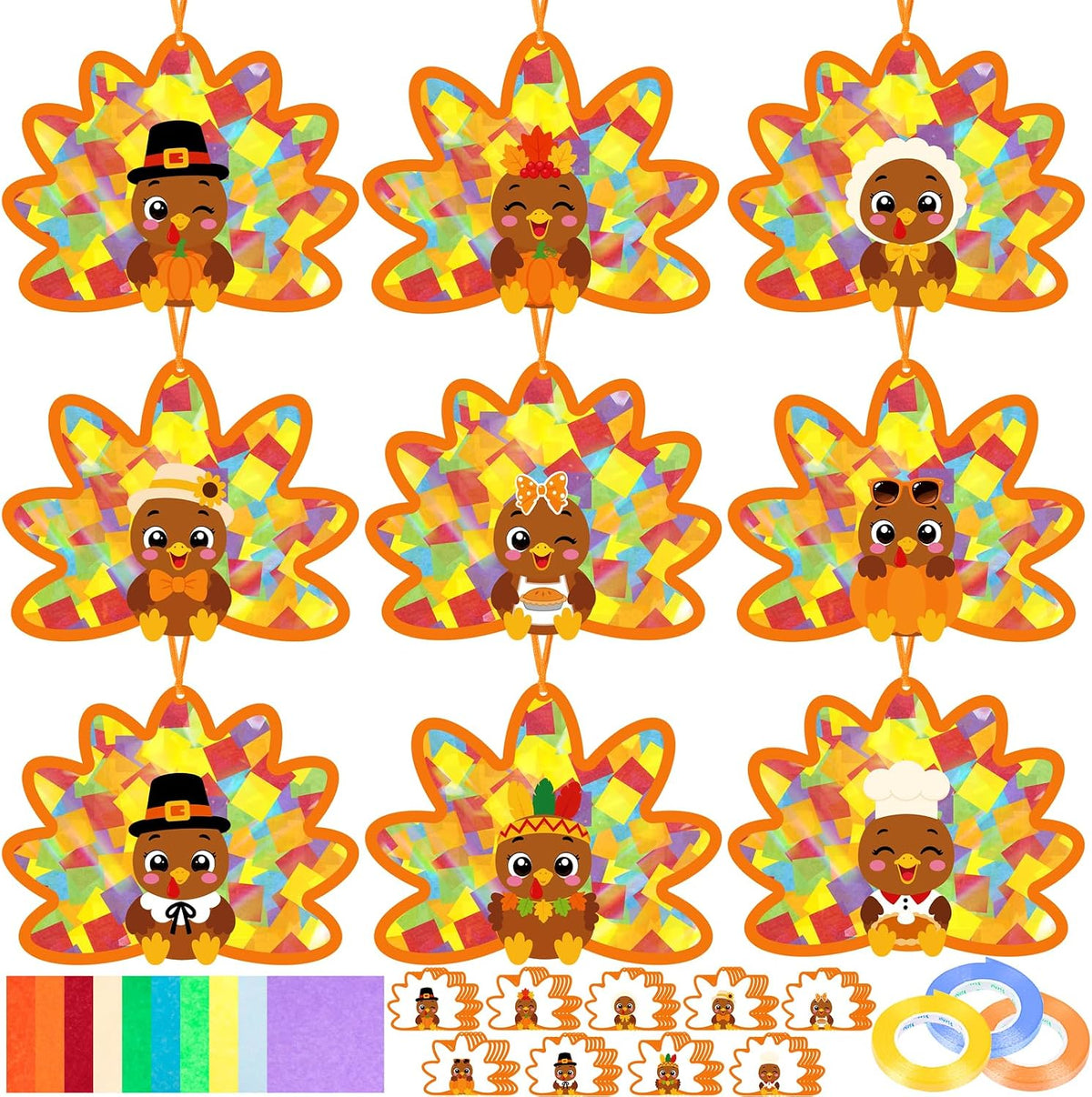 Renbuzhu fall leaf paper suncatcher craft kit with tissue paper and adhesive frames