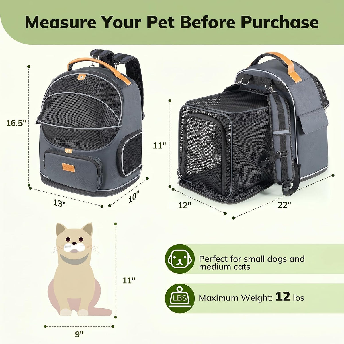 Morpilot Expandable Cat Carrier Backpack for Small Dogs & Cats Up - image 2