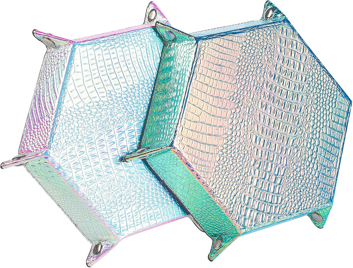 Grajar 2 Pcs Portable Folding Dice Rolling Tray Set for RPG DND Table - Holographic Dragon Skin