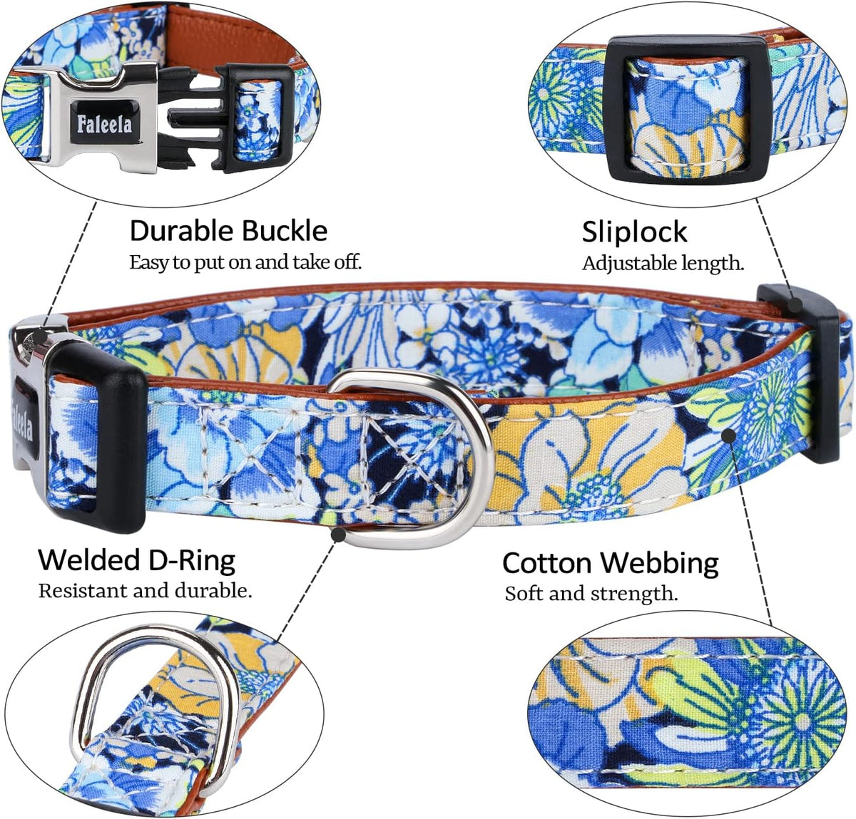 Faleela Soft &Comfy Bowtie Dog Collar - Medium (Pack of 1) / Blue flower - image 2