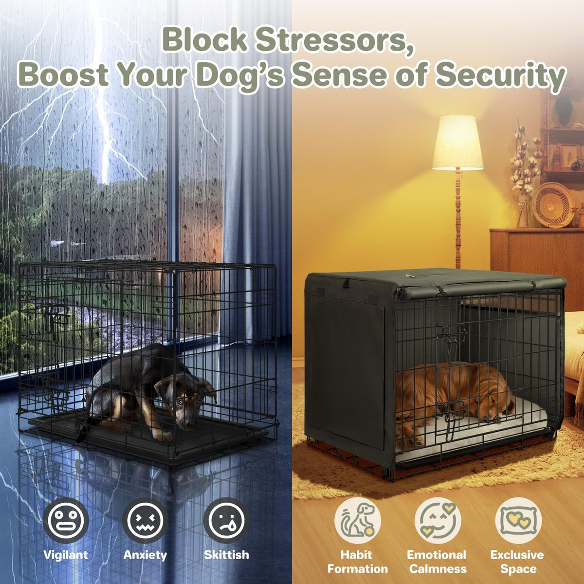 Dog Crate Cover, Kennel Covers Fit for 30 Inch Dogs Crate - Black (with left window) / 30 Inch - image 4