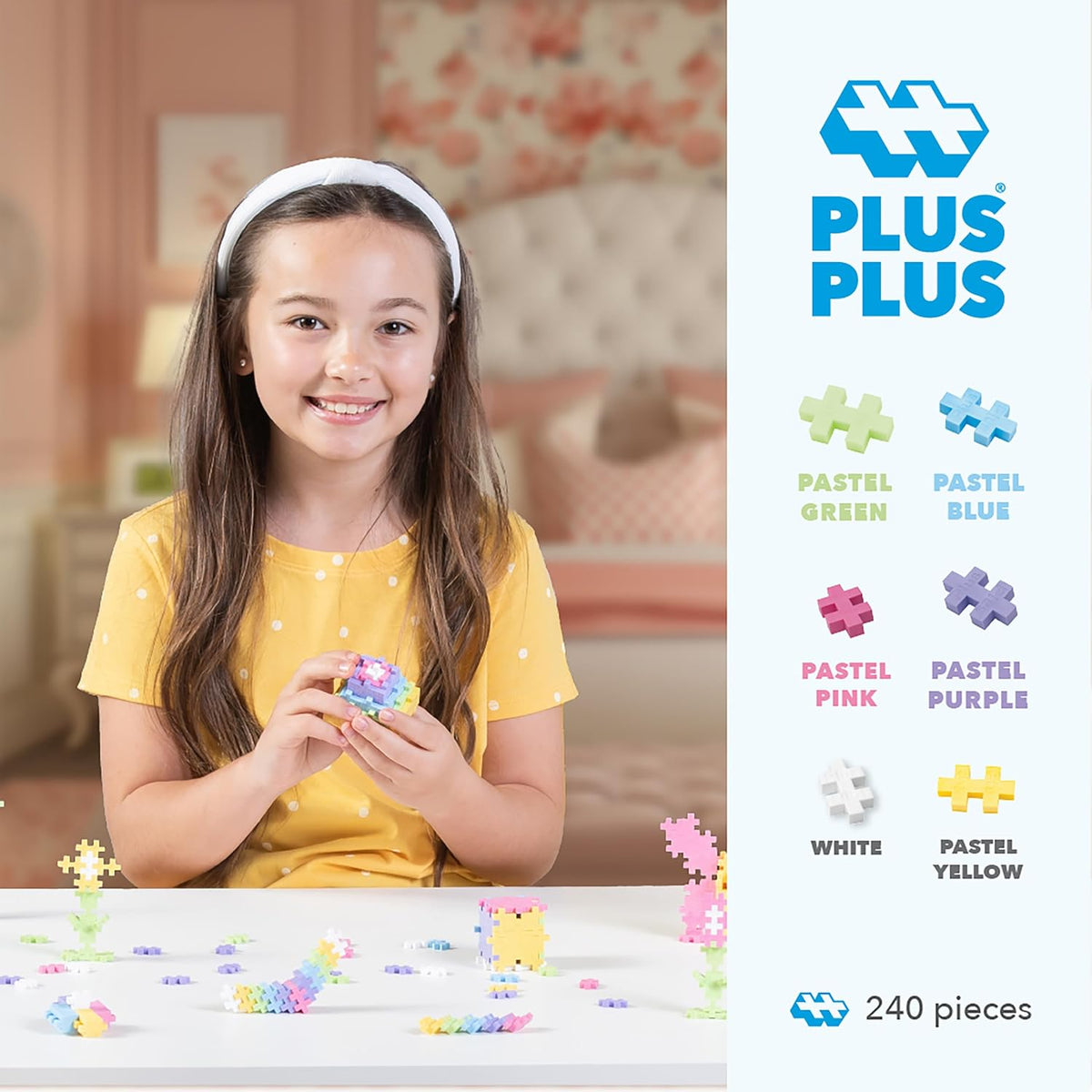 PLUS 240 Piece Glow in the Dark Mix, Mini Waffle Blocks - Pastel Mix Play Tube - image 2