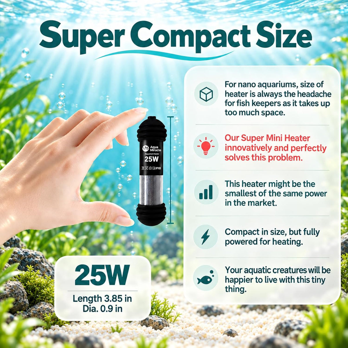 AquaMiracle 100W Small Aquarium Heater Dual LED Display for 10-20 Gal - For 3-5 Gal Aquariums - image 2