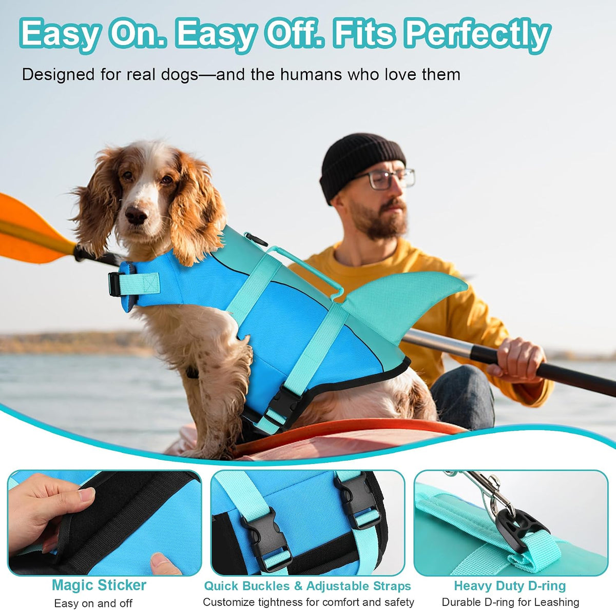 Dogcheer Dog Life Jacket, Cute Shark Dog Life Vest for Swimming Boating with Superior Buoyancy - Pool Blue / X-small - image 2