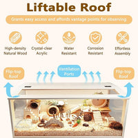 Prolee Hamster Cage Wooden Chew Proof, Extra Large Mice and Rat Habitat Openable Top with Acrylic Sheets Solid Built Small Animal Cage with Leg Stands, 48 Inch Long