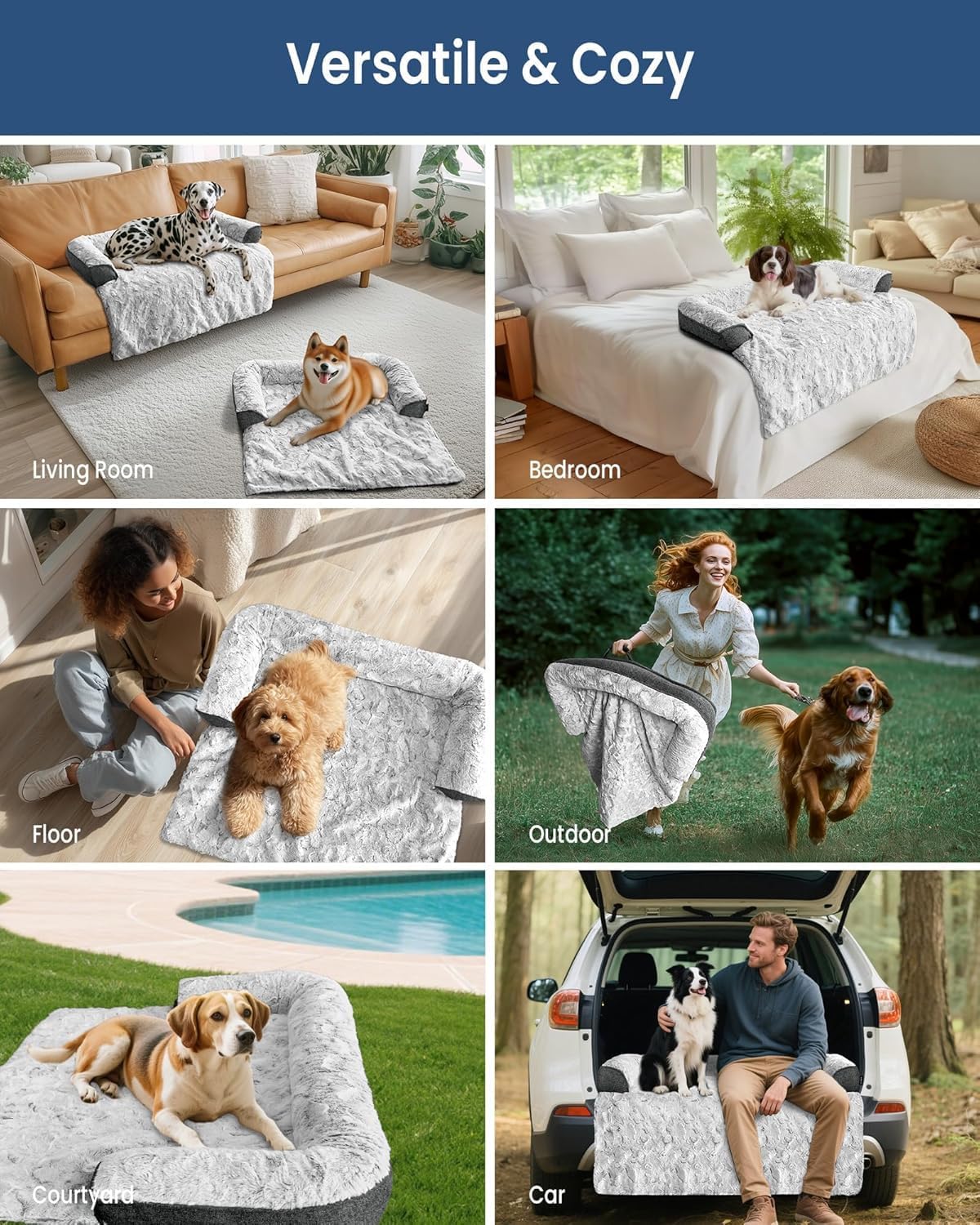 Calming Dog Bed for Couch with Cozy Raised Edge - Grey / 45"L x 37"W x 5"Th - image 4