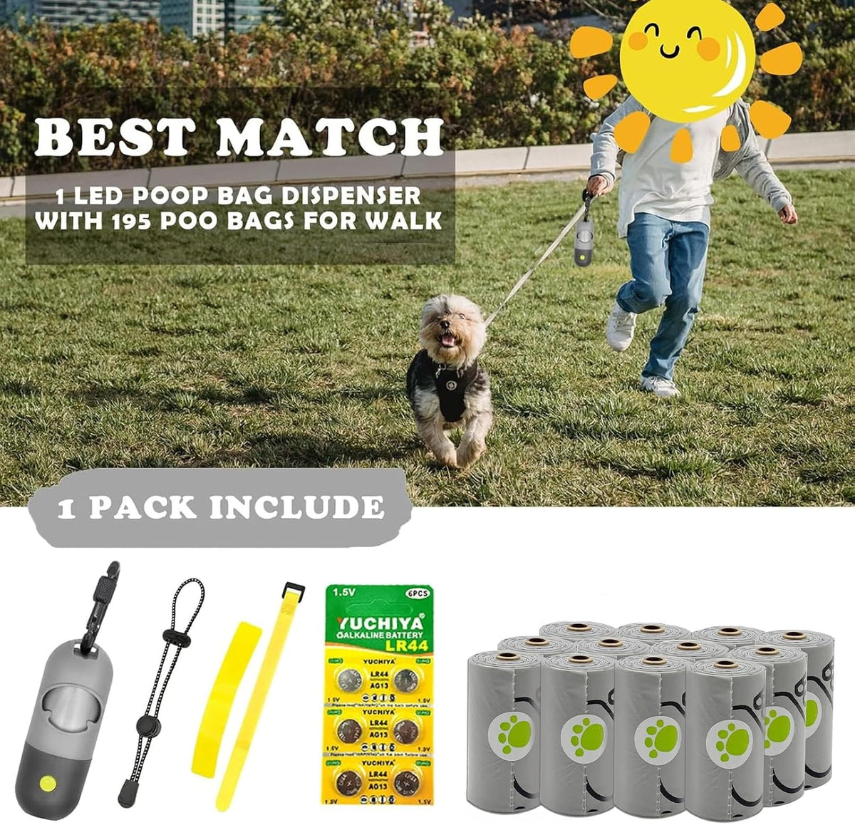 Dog Poop Bags Holder with LED Flashlight - Grey and Black / 1 Count (Pack of 13) - image 2