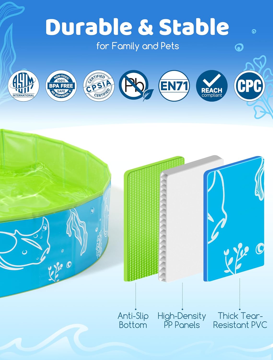 Hikiddy Foldable Kiddie Pool with Canopy: Baby Infant Toddler Kids - Blue-green / 47in - image 3