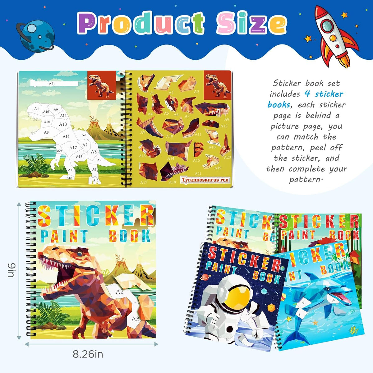 Homicozy 3Pcs Paint by Number Sticker Books for Kids 4-8 - Style2-4pcs - image 2