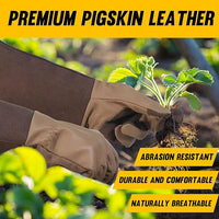 HANDLANDY Long Gardening Gloves for Men & Women, Cowhide Leather Rose Pruning Gloves- Breathable & Durable Gauntlet Glove (Medium, Brown)