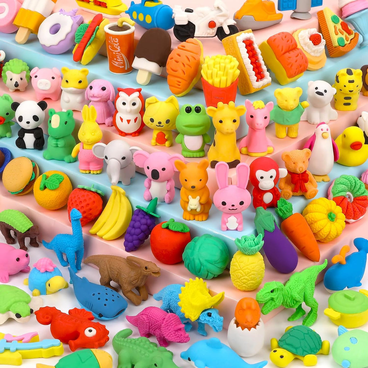 120 Pcs Animal Pencil Erasers, Desk Pets for Treasure Box - 90