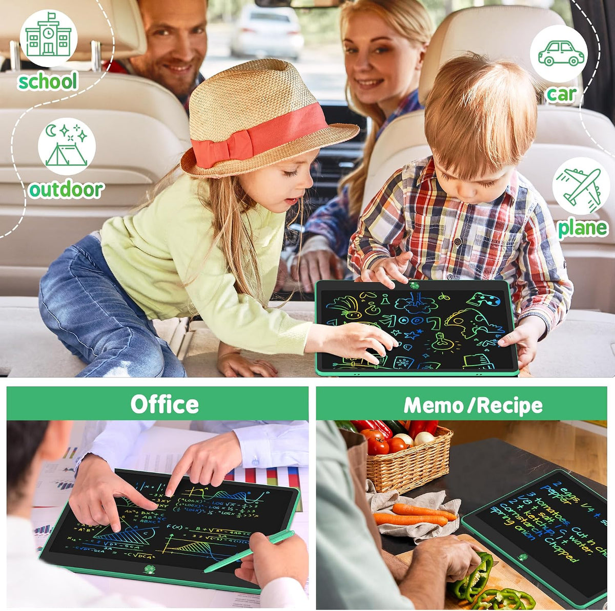 Hockvill LCD Writing Tablet for Kids 8.8 Inch - 13"W x 10"H / Green - image 3