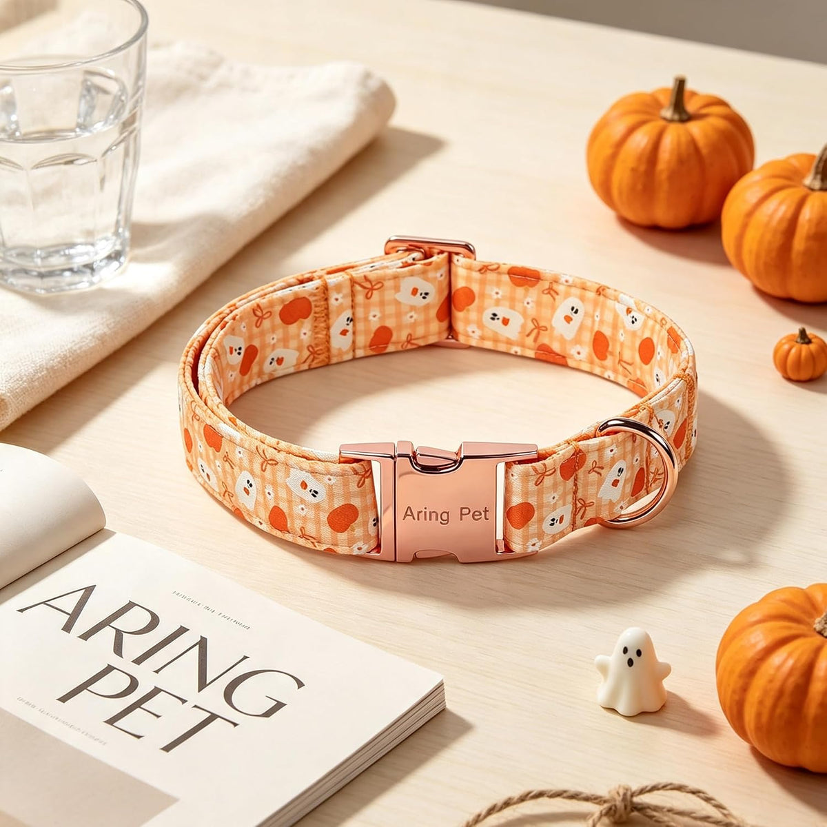 ARING PET Halloween Dog Collar-Cute Fall Dog Collar for Small Dogs - Large / Halloween Orange Checkered Metal - image 2