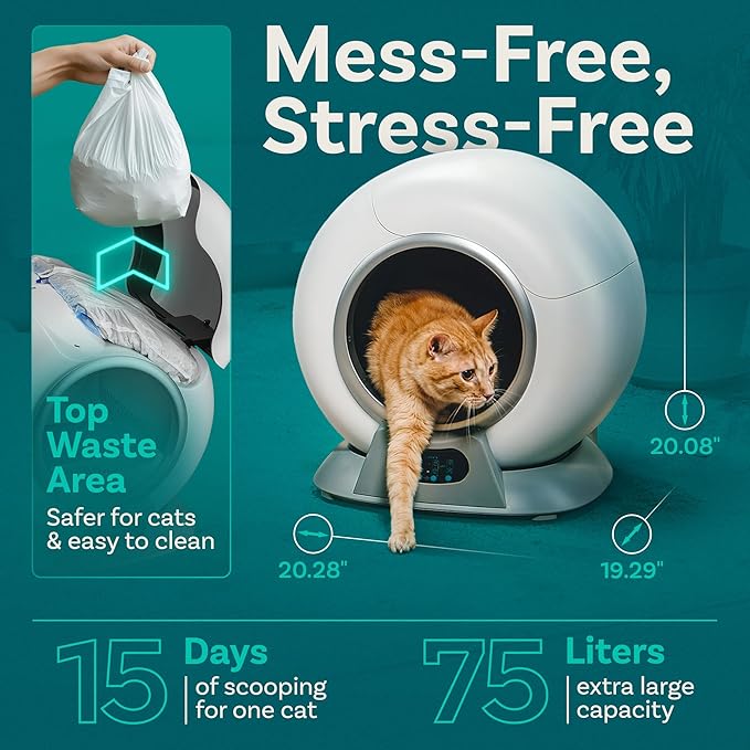 Self Cleaning Litter Box with Auto Safety Sensors for Multiple Cats - Automatic Cat Litter Box Self-Cleaning - Covered Odor Removal with APP Control - Compatible On All WiFi - Electric Robot