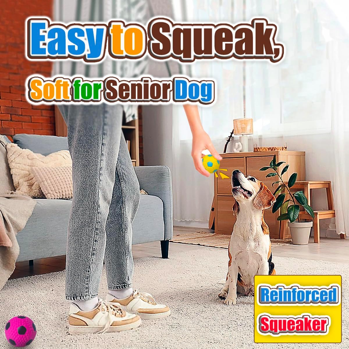 2" Squeaky Dog Toys for Small Dogs, Mini Breed - 2.6'' for M/L / Yellow+Green+Rose Red+Blue - image 3