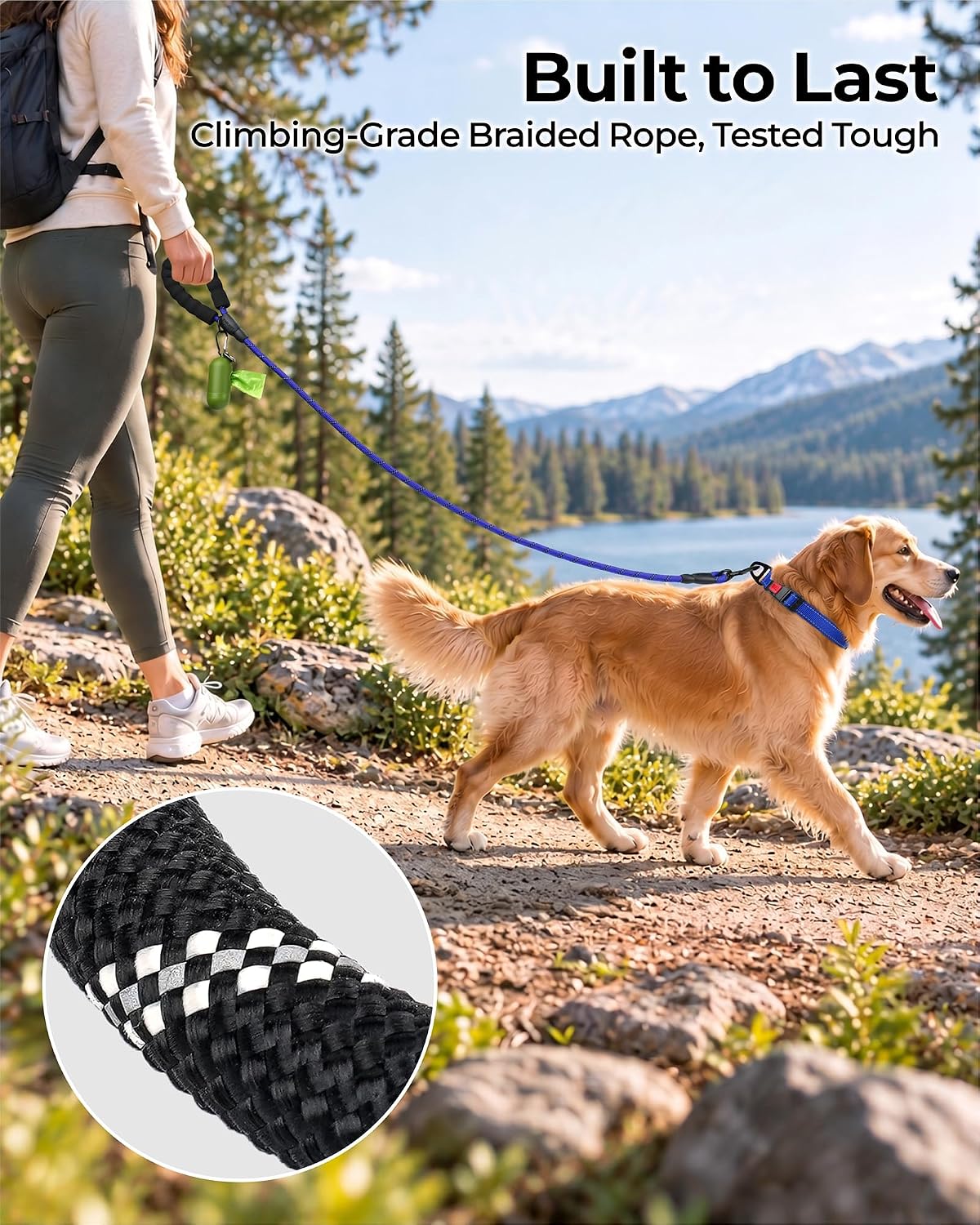 Taglory Rope Dog Leash for Medium Large Dogs - 1/2" x 5 FT (20~120 lbs.) / Navyblue - image 3