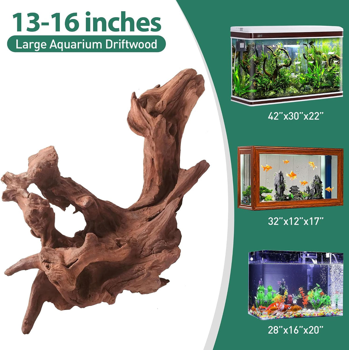 WDEFUN 3 PCS Natural Driftwood for Aquarium Decor Fish Tank - Mopani driftwood （13-17 inch pack of 1） - image 2