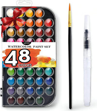 AROIC Watercolor Paint Set - 48 Watercolors + 2 Brushes