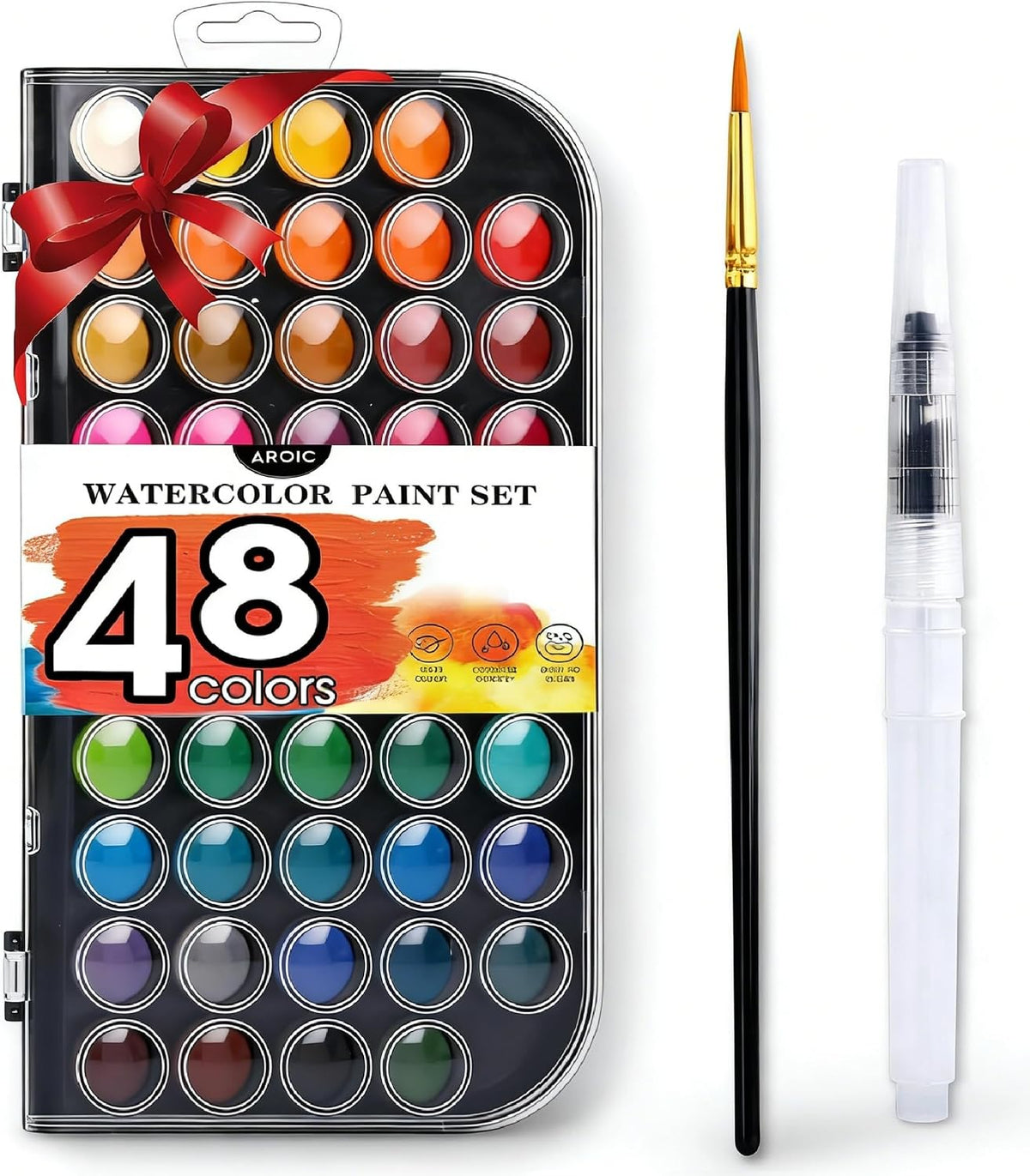AROIC Watercolor Paint Set - 48 Watercolors + 2 Brushes