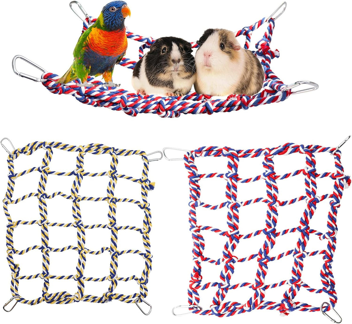 2 Pack Colorful Bird Rope Net, Pet Hanging Hammock - Large(14 × 10 Inches)