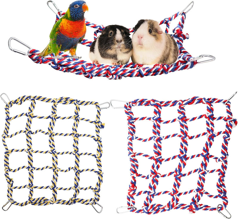 2 Pack Colorful Bird Rope Net, Pet Hanging Hammock - Large(14 × 10 Inches)