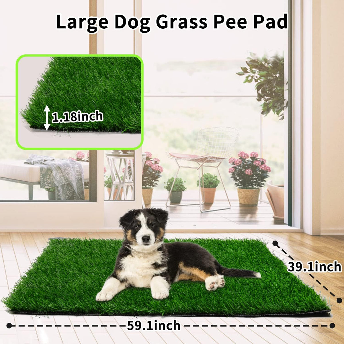 Fake Grass Pad for Dogs Potty Training Artificial Turf - 59.1x40 Inch / Green - image 2