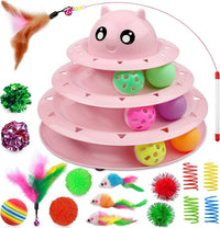UPSKY Cat Toy Roller 3-Level Turntable Cat Toys with Six Colorful - B-Pink