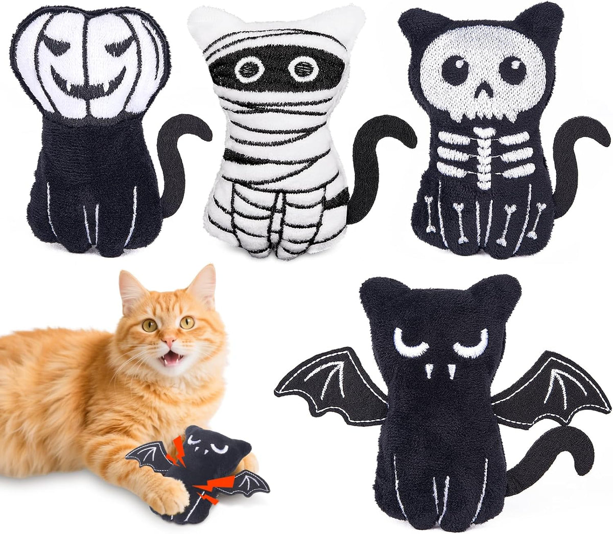 Catnip Halloween Cat Toys, Goth Kitten Toy for Indoor Cats - Gothic Cat Toys 4PCS
