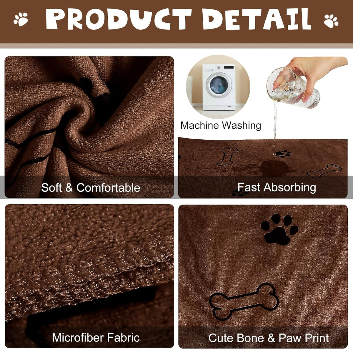 Chumia 4 Pcs Dog Towels for Drying Dog Puppy Bulk Microfiber - 24 x 40 Inch / Gray, Coffee - image 4