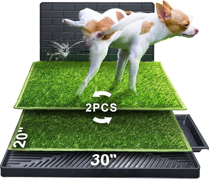 Hompet Dog Potty for Indoor or Porch, 2 Pcs Artificial Grass Training Pads with Pee Baffle, Reusable, Alternative to Puppy Pads, Portable Dog Litter Box for Small/Medium Dogs