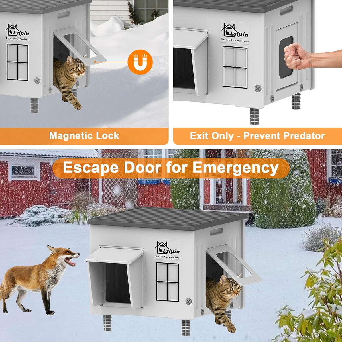 Large Indestructible Heated Cat House for Outside Winter - Grey Flat-21.6×16.9×17.5 - image 3