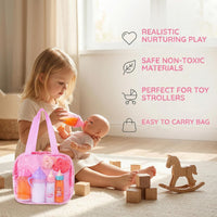 Beem Jun pink baby doll bottles and pacifiers set in a clear zippered bag - view 17