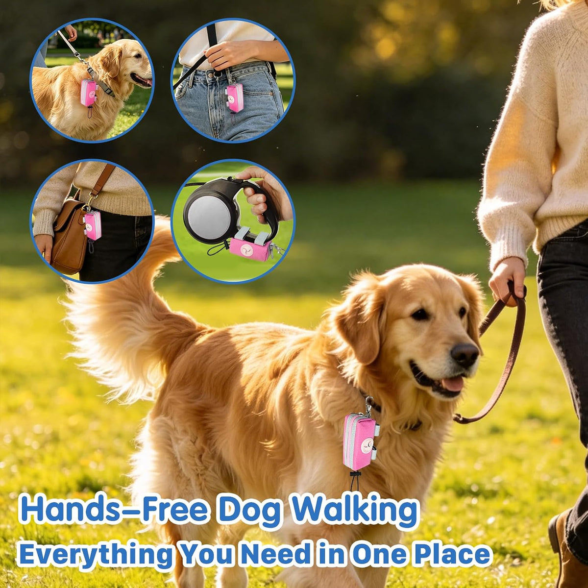 Dog Poop Bag Holder for Leash, Large-Capacity Canvas Pouch - Pink - image 4