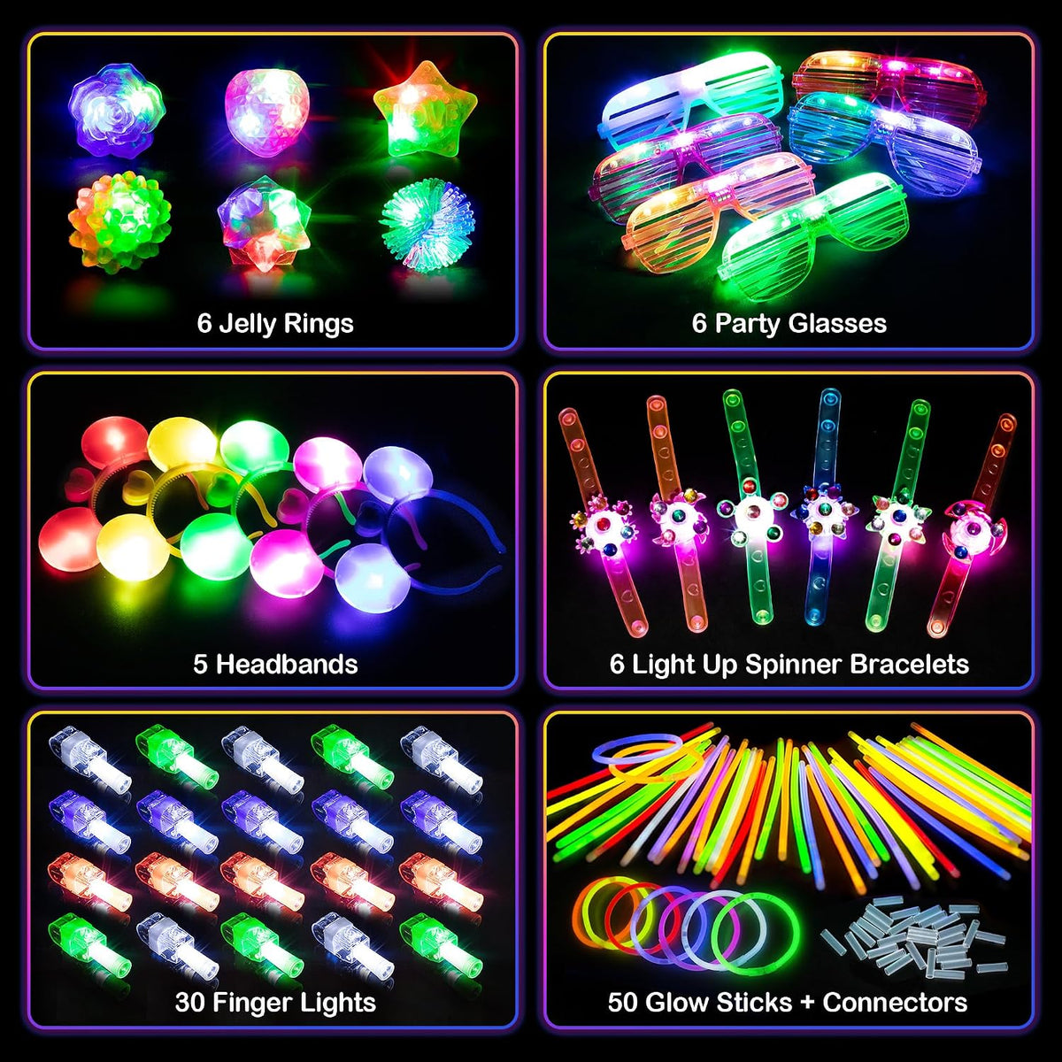 Mocoosy 103-piece glow in the dark party supplies with glow sticks, LED glasses and rings - view 2