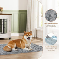 Lulive Dog Crate Furniture for Medium Dogs, 32'' Dog Kennel Indoor with Cushion & Wheels Wooden Dog Cage Double Doors Dog Crate End Table, White
