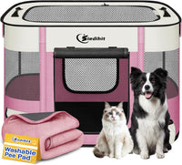 Siedihit 31" Dog Playpen, Cat Puppy Pen - Medium / Pink with Pad
