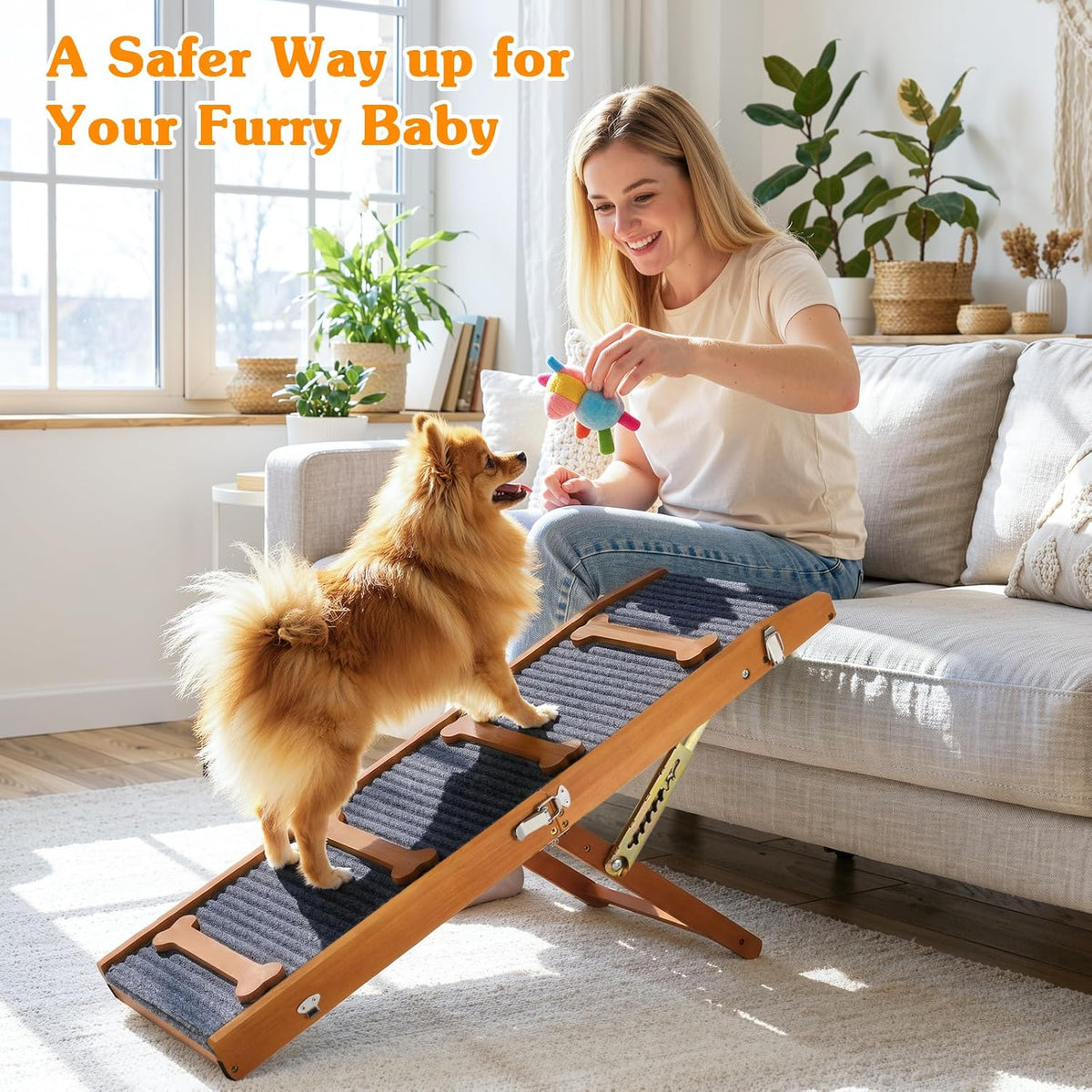 Dog Ramp for Couch, Foldable Dog Ramps for Small Dogs Up to – Essentials for Dogs - Walnut - image 4