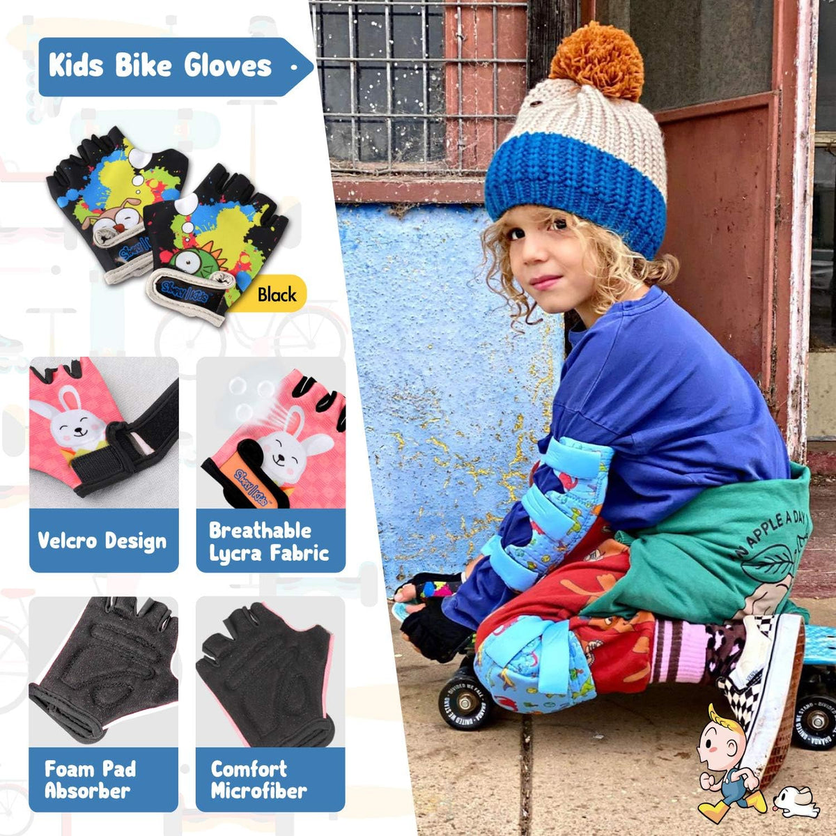 Soft-Style Kids Knee and Elbow Pads with Bike Gloves - Small / Dinosaur - image 4