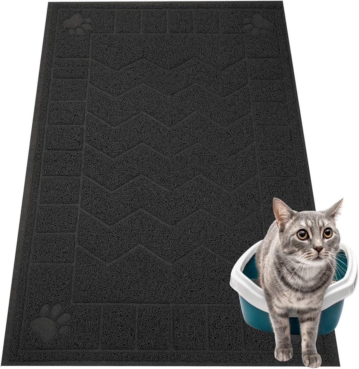 Cat Litter Box Mat, 47" x 35" Large Waterproof Litter Trapping Mat – Daily Care for Cats - Black / X-Large（35" x 24" )